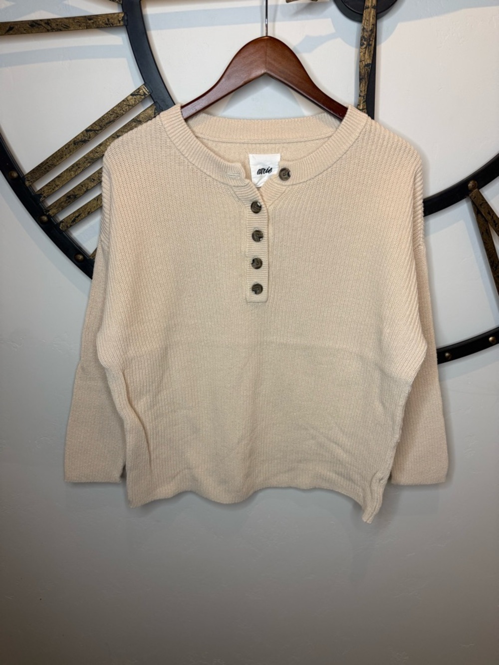 aerie Cream Button-Front Waffle Henley Sweatshirt